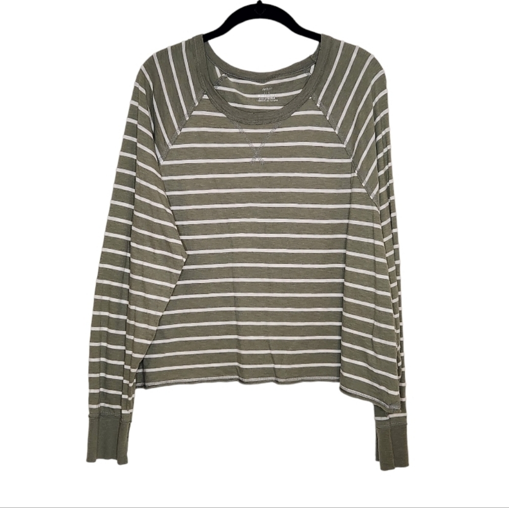 Aerie stripes long sleeve cropped tee green white large
